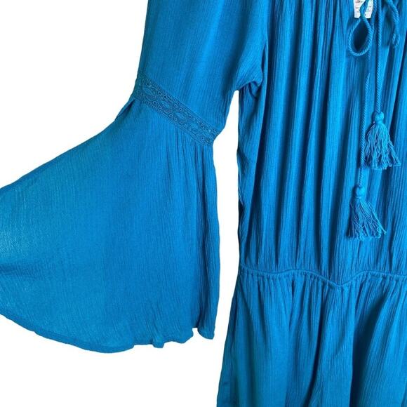 L*Space Mediterranean Spirt Teal Off The Shoulder Split Bell Sleeve Romper Sz S - Picture 4 of 9